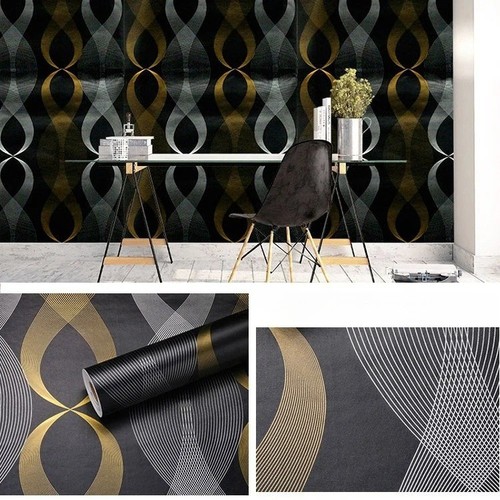 Black pvc striped wallpaper - black,